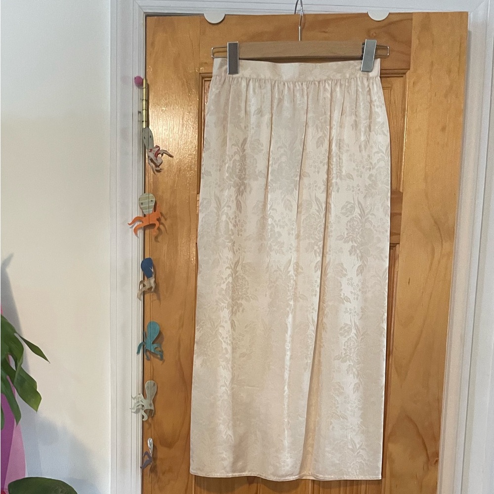 Vintage Silk Skirt 70's-80's Jessica McClintock Cream Rose Print  size 4